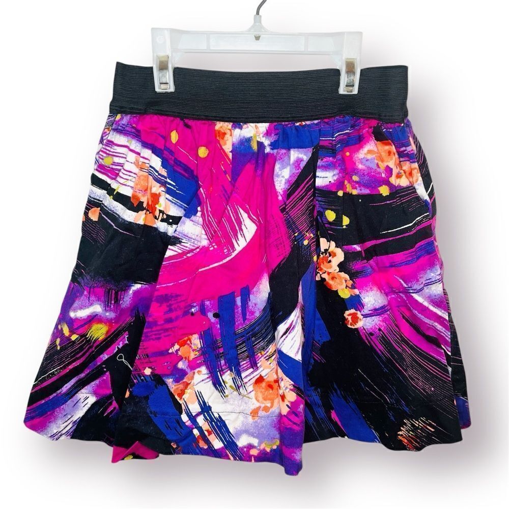 2 Hip by Wrapper Vibrant Abstract A-Line Mini Skirt Pink Black Girls 8
